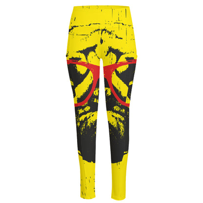 Pug With Glasses Portrait Print High-Waisted Pocket Leggings