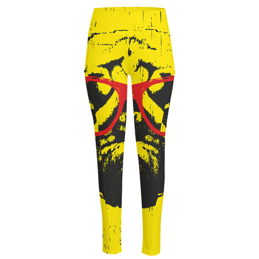 Pug With Glasses Portrait Print High-Waisted Pocket Leggings