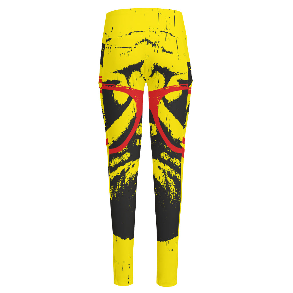 Pug With Glasses Portrait Print High-Waisted Pocket Leggings