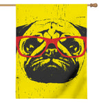 Pug With Glasses Portrait Print House Flag