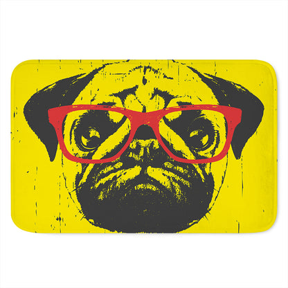 Pug With Glasses Portrait Print Indoor Door Mat