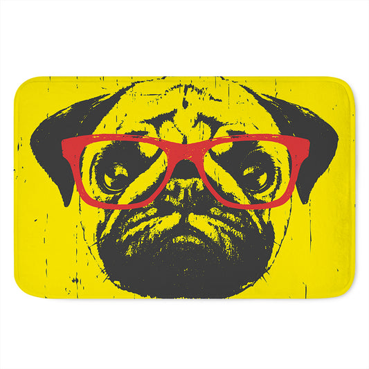 Pug With Glasses Portrait Print Indoor Door Mat