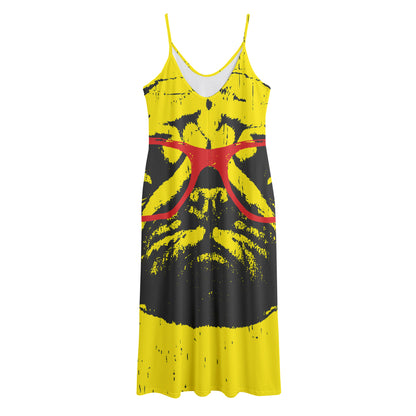 Pug With Glasses Portrait Print Jersey Midi Cami Dress