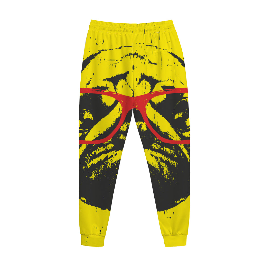 Pug With Glasses Portrait Print Jogger Pants