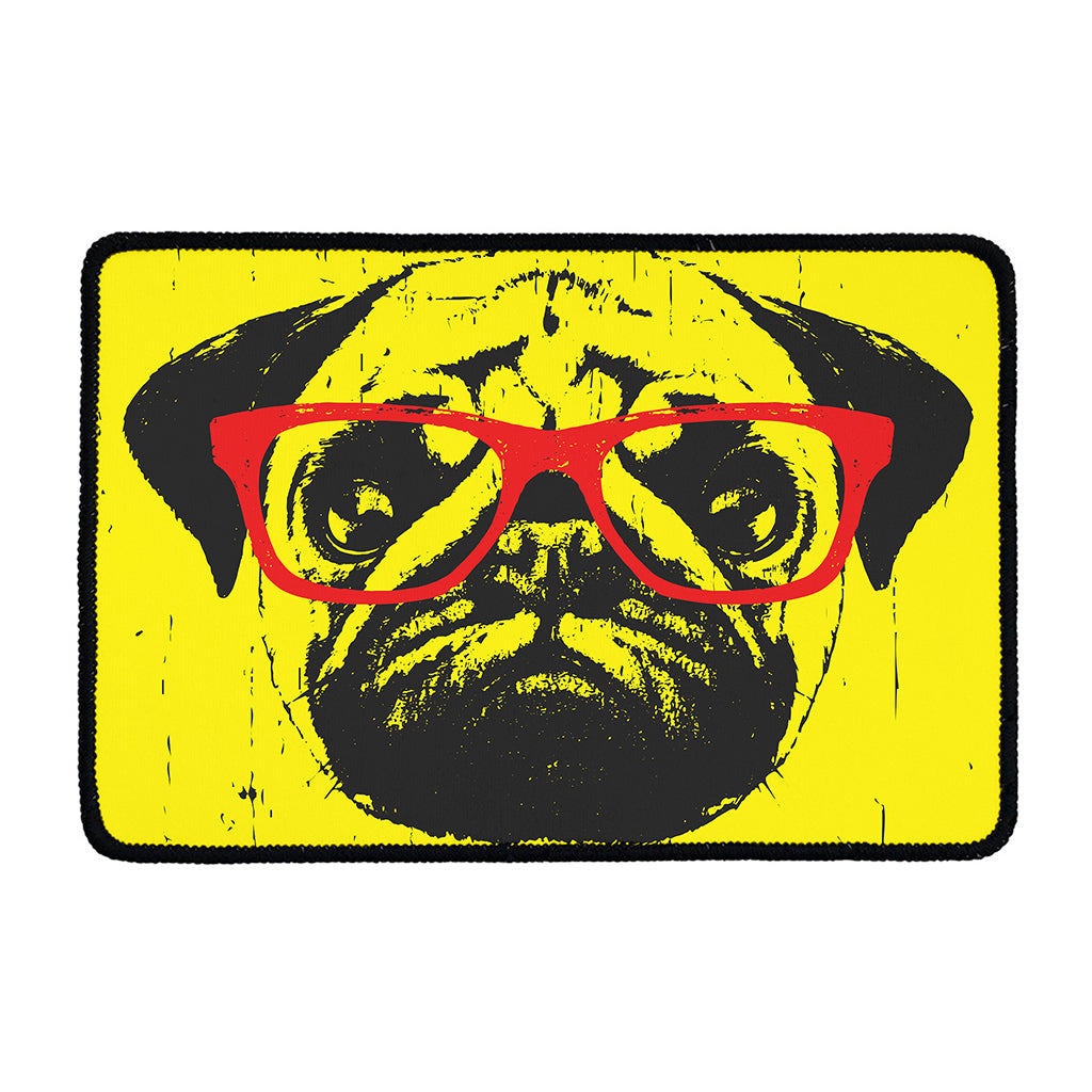 Pug With Glasses Portrait Print Kitchen Mat