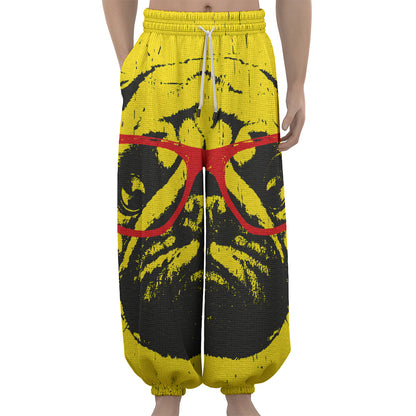 Pug With Glasses Portrait Print Lantern Pants