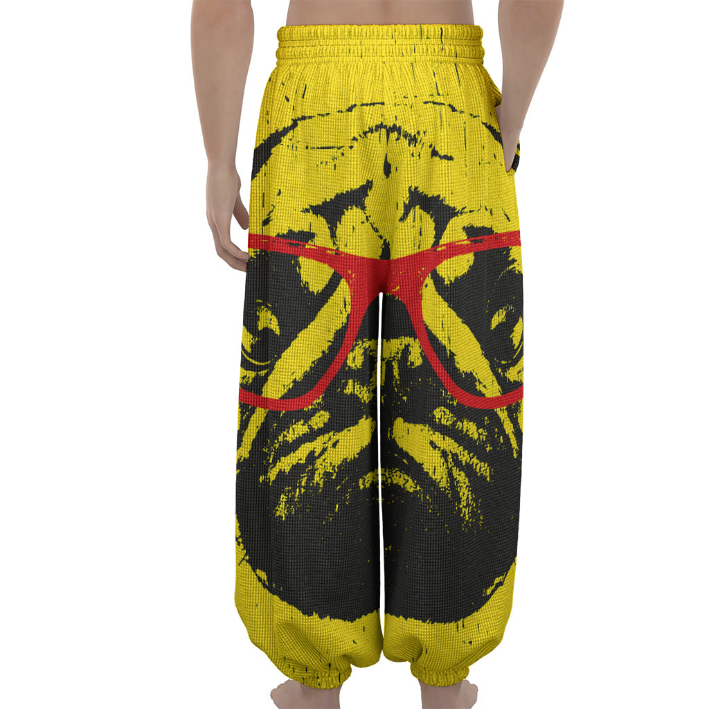 Pug With Glasses Portrait Print Lantern Pants