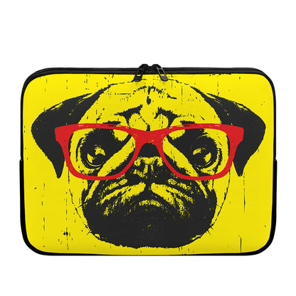 Pug With Glasses Portrait Print Laptop Sleeve