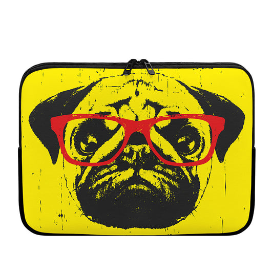 Pug With Glasses Portrait Print Laptop Sleeve