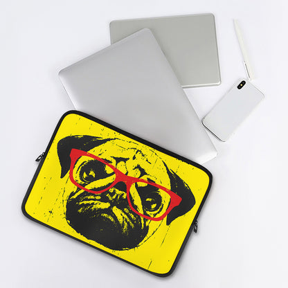 Pug With Glasses Portrait Print Laptop Sleeve