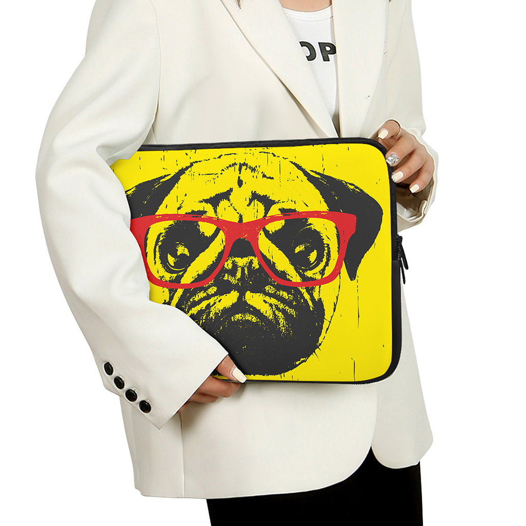 Pug With Glasses Portrait Print Laptop Sleeve