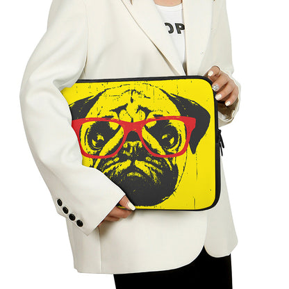Pug With Glasses Portrait Print Laptop Sleeve