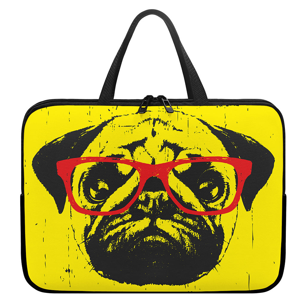 Pug With Glasses Portrait Print Laptop Sleeve With Handle