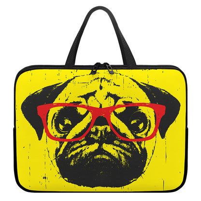 Pug With Glasses Portrait Print Laptop Sleeve With Handle