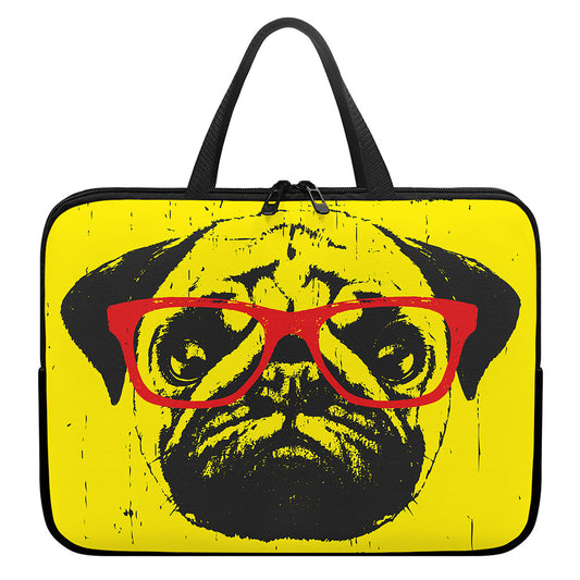 Pug With Glasses Portrait Print Laptop Sleeve With Handle