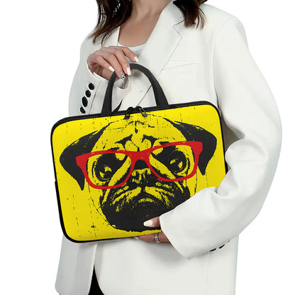 Pug With Glasses Portrait Print Laptop Sleeve With Handle