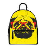Pug With Glasses Portrait Print Leather Backpack