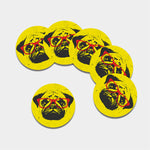 Pug With Glasses Portrait Print Leather Coaster Set