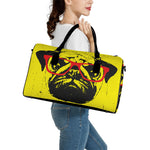 Pug With Glasses Portrait Print Leather Duffle Bag