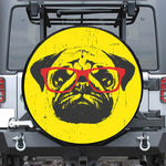 Pug With Glasses Portrait Print Leather Spare Tire Cover