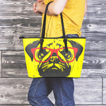 Pug With Glasses Portrait Print Leather Tote Bag