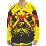Pug With Glasses Portrait Print Long Sleeve Baseball Jersey