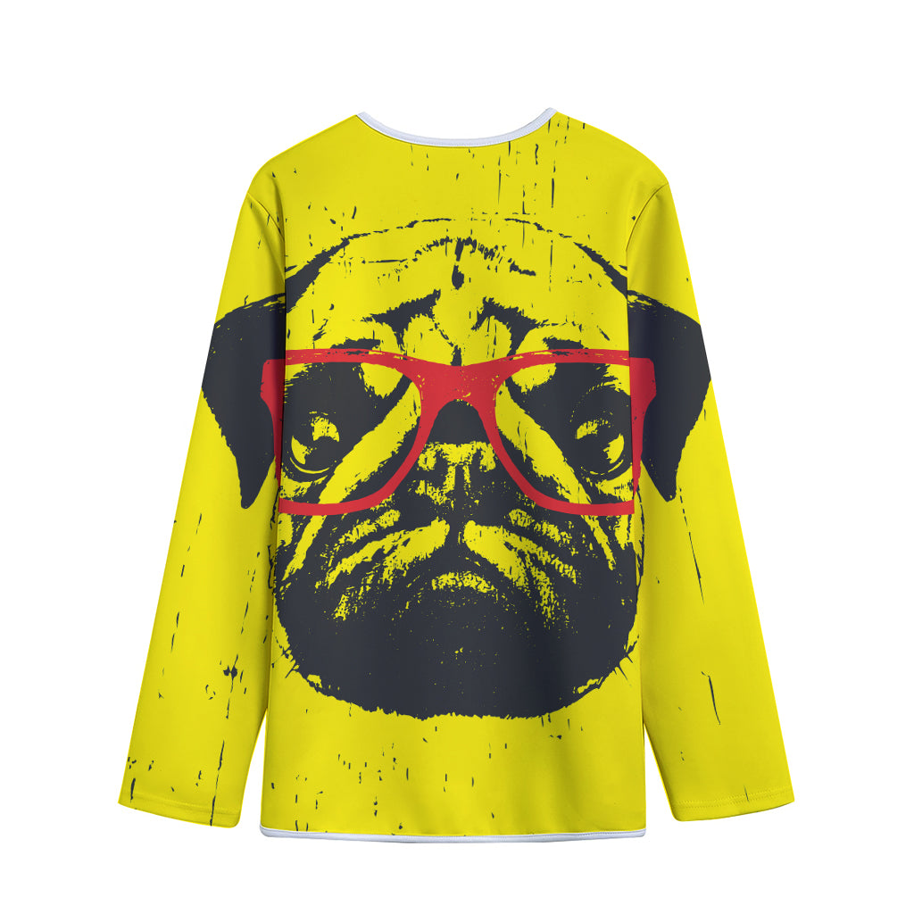 Pug With Glasses Portrait Print Long Sleeve Short Coat