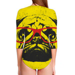 Pug With Glasses Portrait Print Long Sleeve Swimsuit
