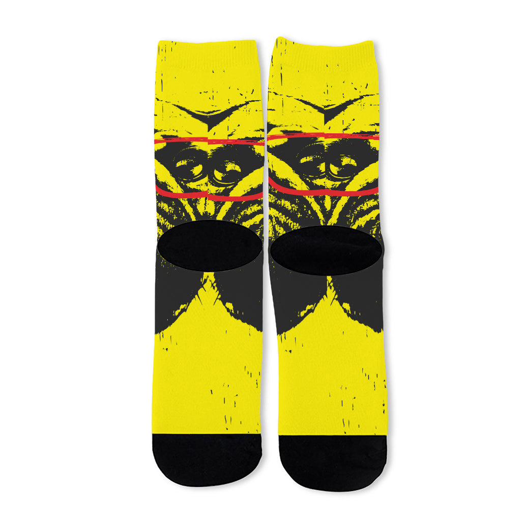 Pug With Glasses Portrait Print Long Socks