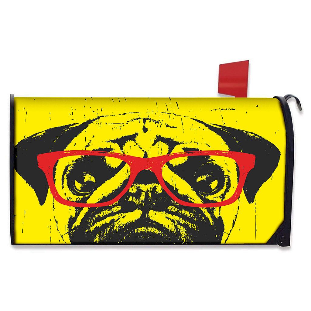 Pug With Glasses Portrait Print Mailbox Cover