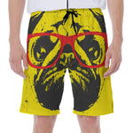Pug With Glasses Portrait Print Men's Beach Shorts