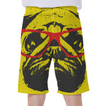 Pug With Glasses Portrait Print Men's Beach Shorts