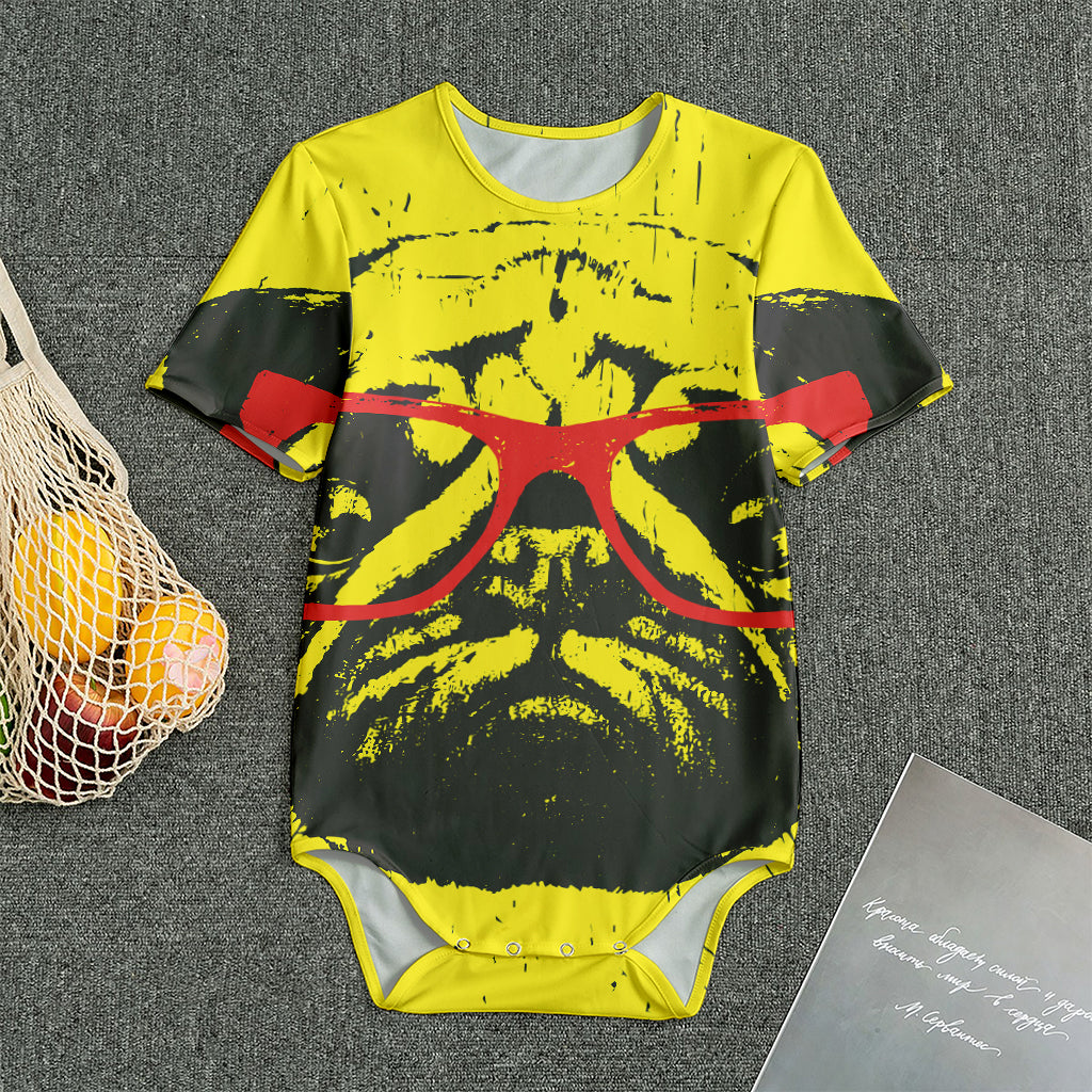Pug With Glasses Portrait Print Men's Bodysuit