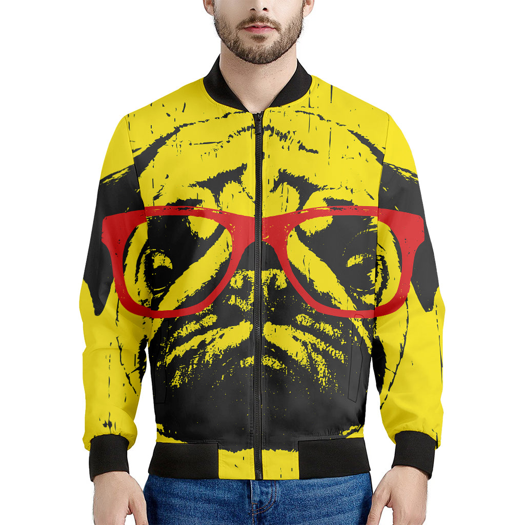 Pug With Glasses Portrait Print Men's Bomber Jacket