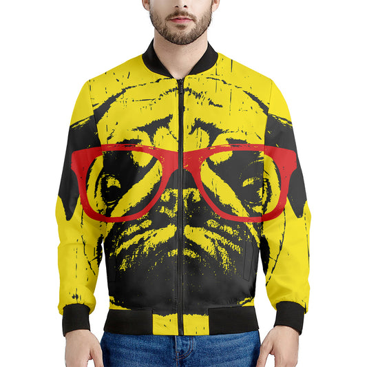 Pug With Glasses Portrait Print Men's Bomber Jacket