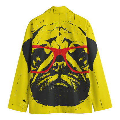 Pug With Glasses Portrait Print Men's Cotton Blazer