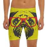 Pug With Glasses Portrait Print Men's Long Boxer Briefs
