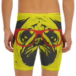 Pug With Glasses Portrait Print Men's Long Boxer Briefs