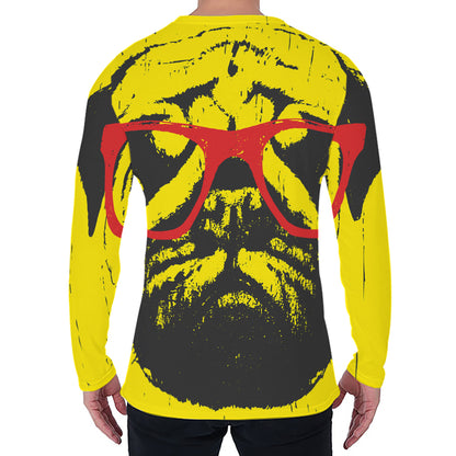 Pug With Glasses Portrait Print Men's Long Sleeve T-Shirt