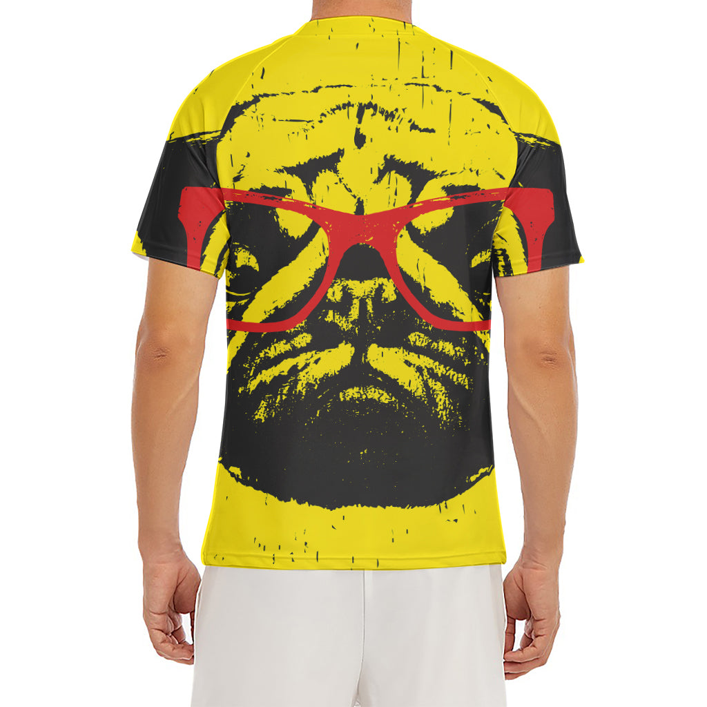 Pug With Glasses Portrait Print Men's Short Sleeve Rash Guard
