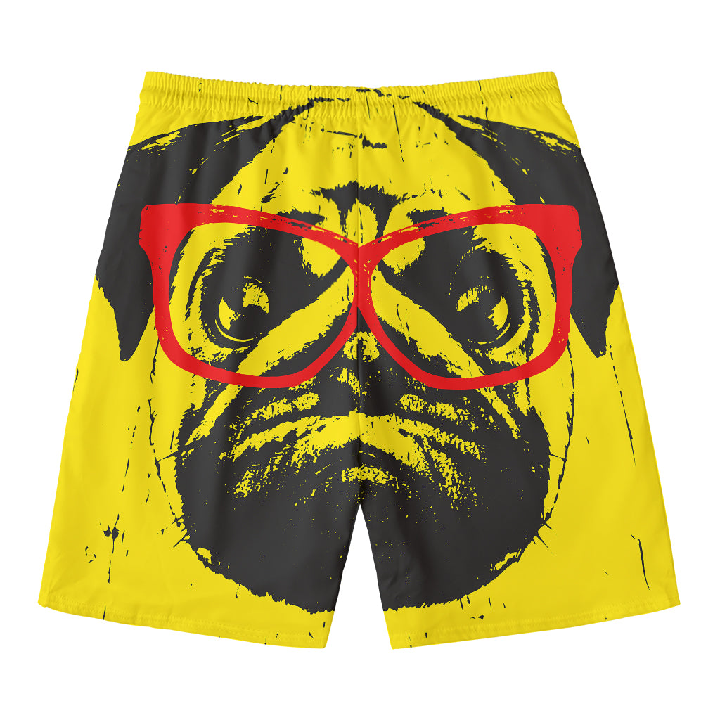Pug With Glasses Portrait Print Men's Swim Trunks