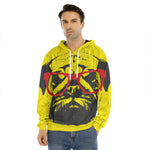 Pug With Glasses Portrait Print Men's Velvet Pullover Hoodie