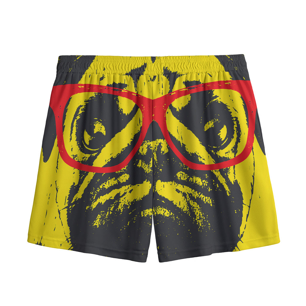 Pug With Glasses Portrait Print Mesh Shorts