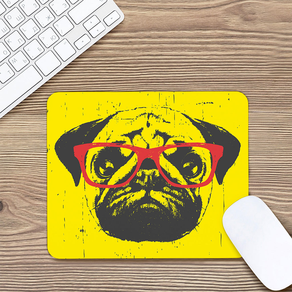 Pug With Glasses Portrait Print Mouse Pad