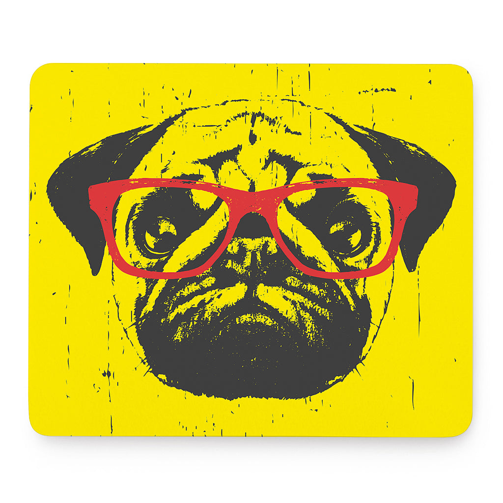 Pug With Glasses Portrait Print Mouse Pad