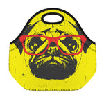 Pug With Glasses Portrait Print Neoprene Lunch Bag
