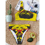 Pug With Glasses Portrait Print One Shoulder Bikini Top