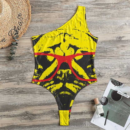 Pug With Glasses Portrait Print One Shoulder Bodysuit