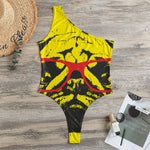 Pug With Glasses Portrait Print One Shoulder Bodysuit