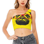 Pug With Glasses Portrait Print One Shoulder Crop Top